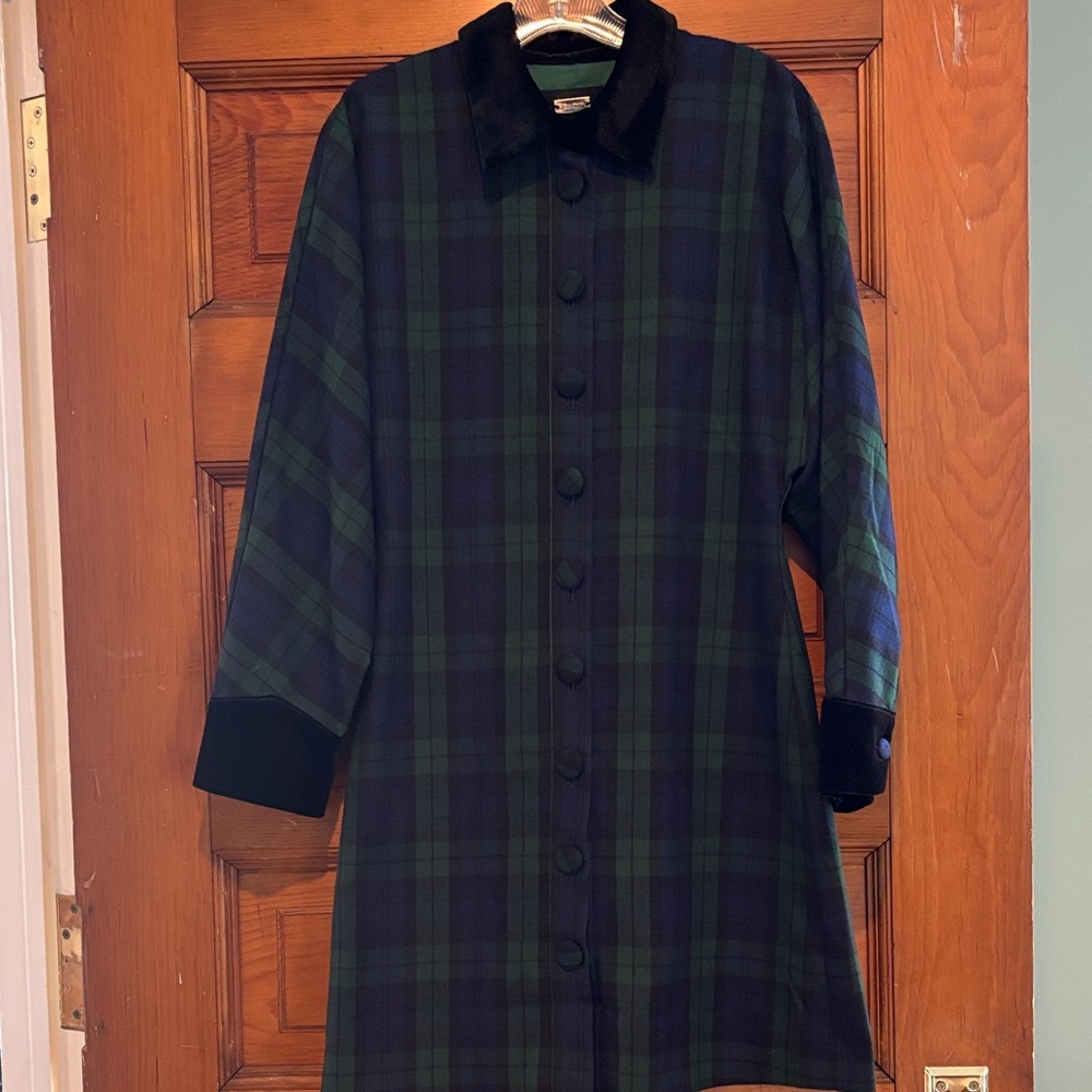 Alexia Admor Navy and Green Glen Plaid Velvette  Dress With Black Velvet Trim
